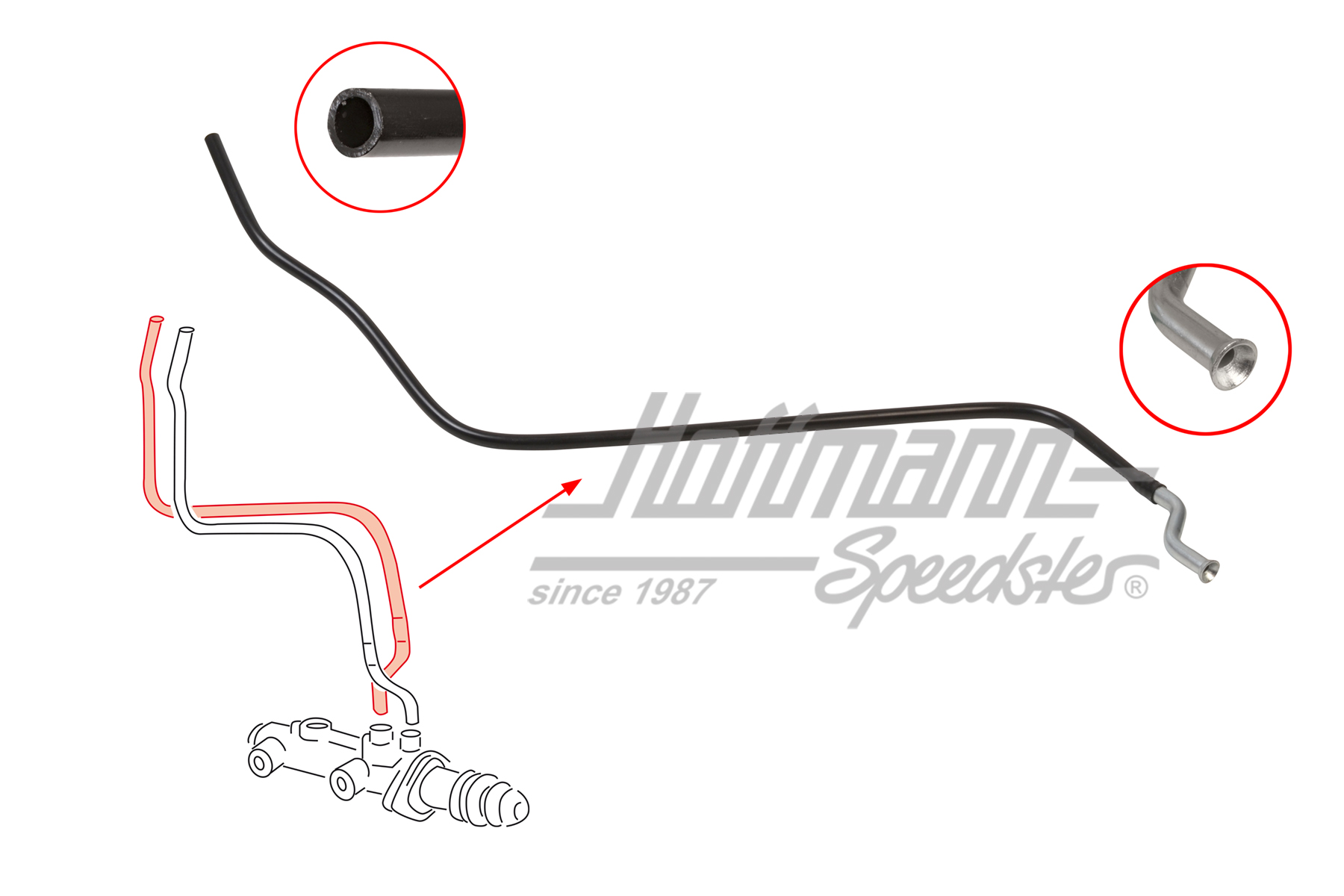 Conducto, cilindro principal de freno / tanque, 911, anterior | PCG 355 061 00 | 522-1073-10