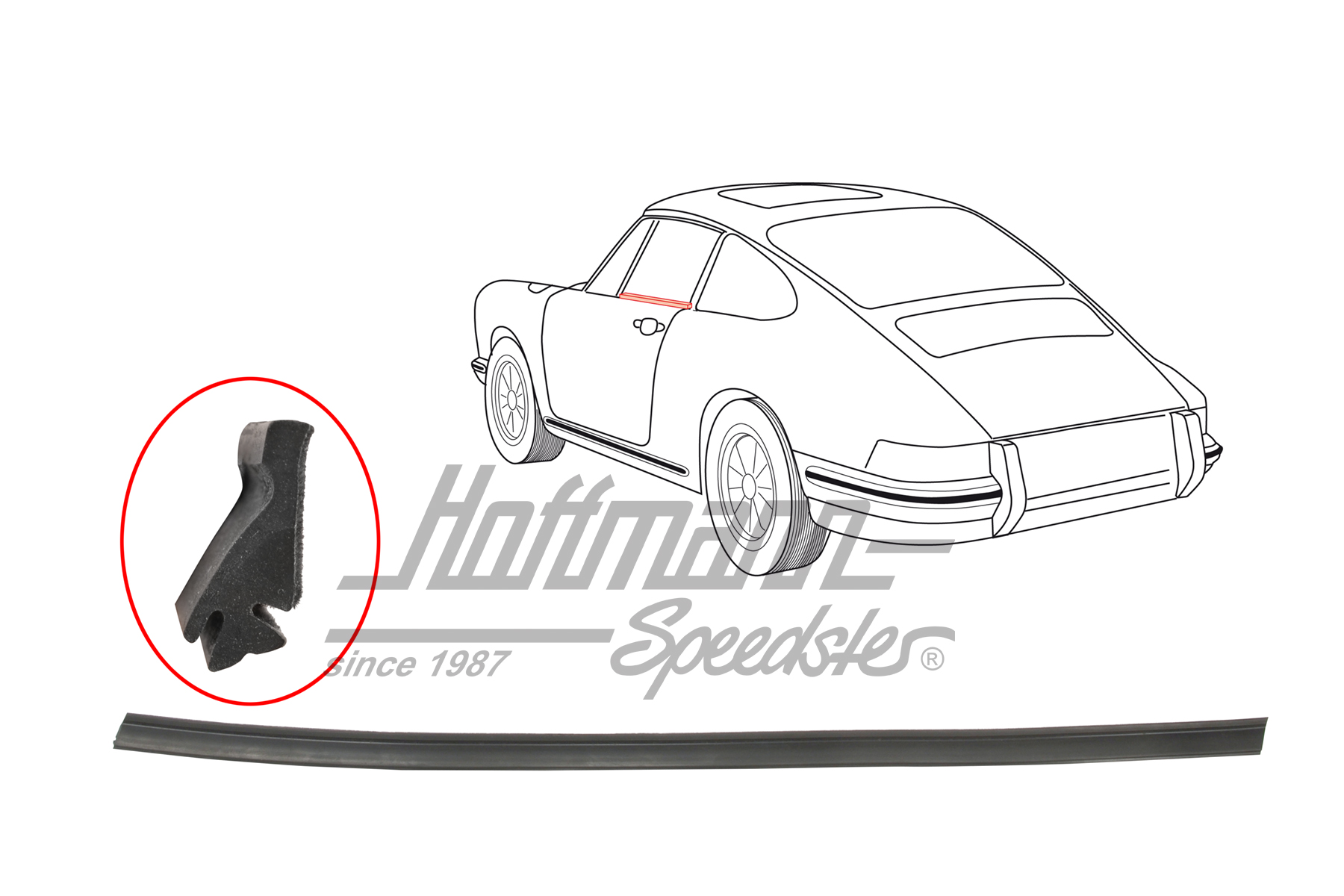 Junta, cristal de puerta, 911 Coupé, izquierda | 911 531 931 02 | 515-0940-01