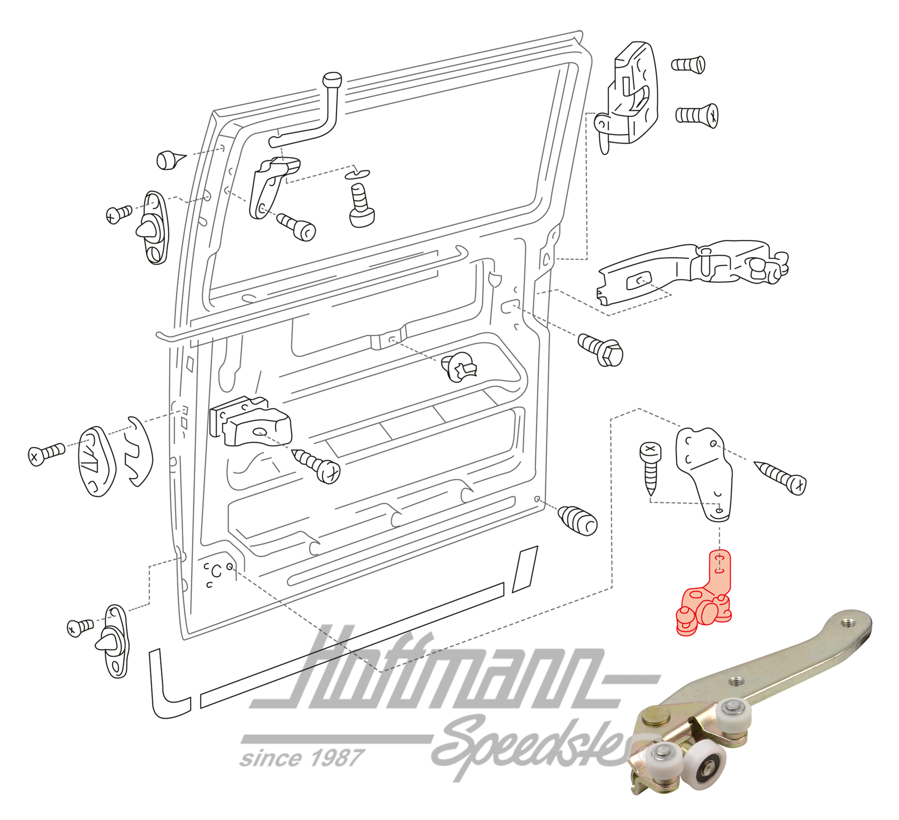 Guía de rodillos, puerta corredera, inferior, izqda.                                                