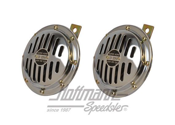 Claxon, par, cromado/negro, 12 voltios, 120 mm | --- --- --- | 020-4446-10