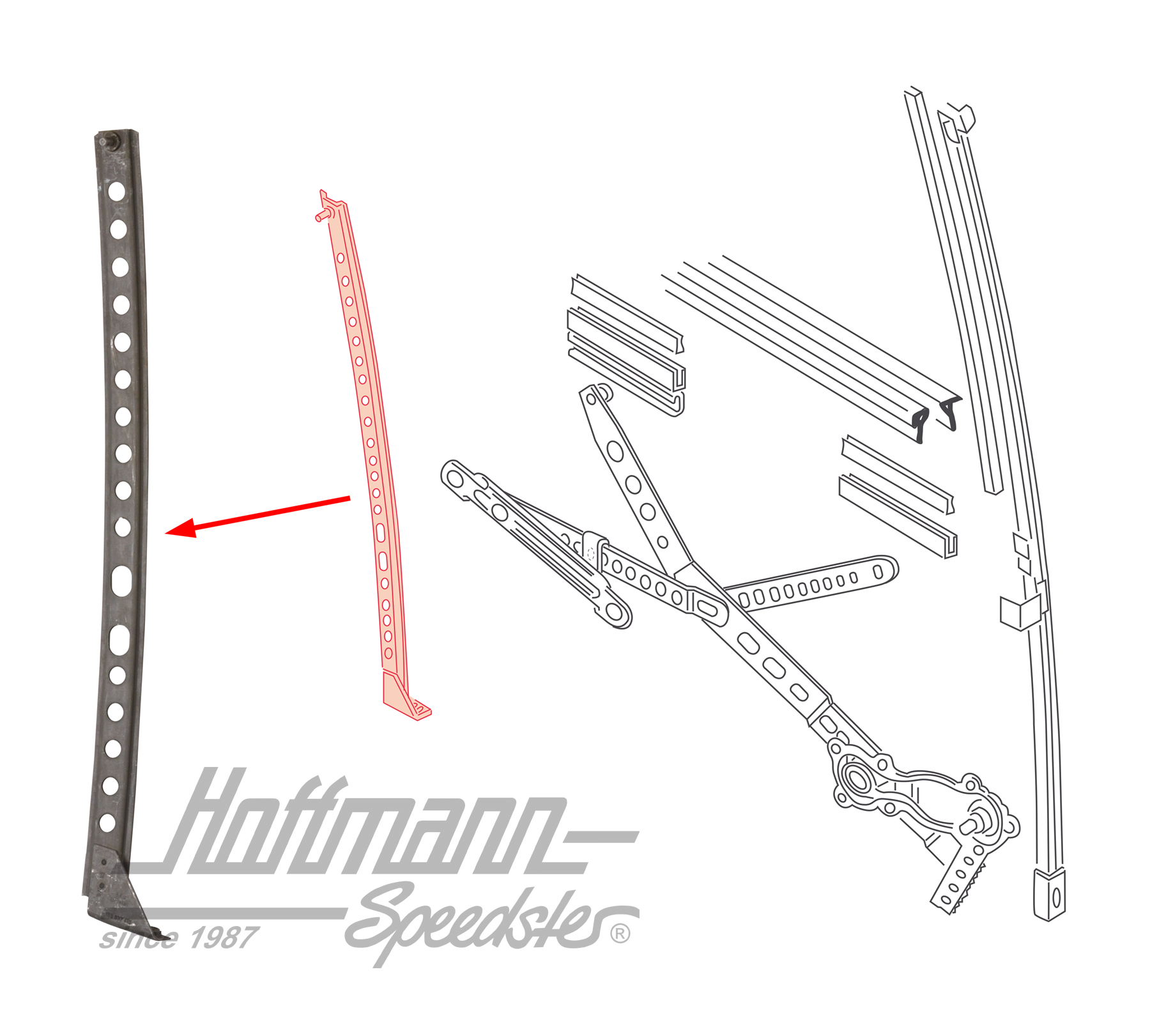 Riel de guía, elevalunas, posterior, izquierda 
 | 155 837 415 | 180-1254-11