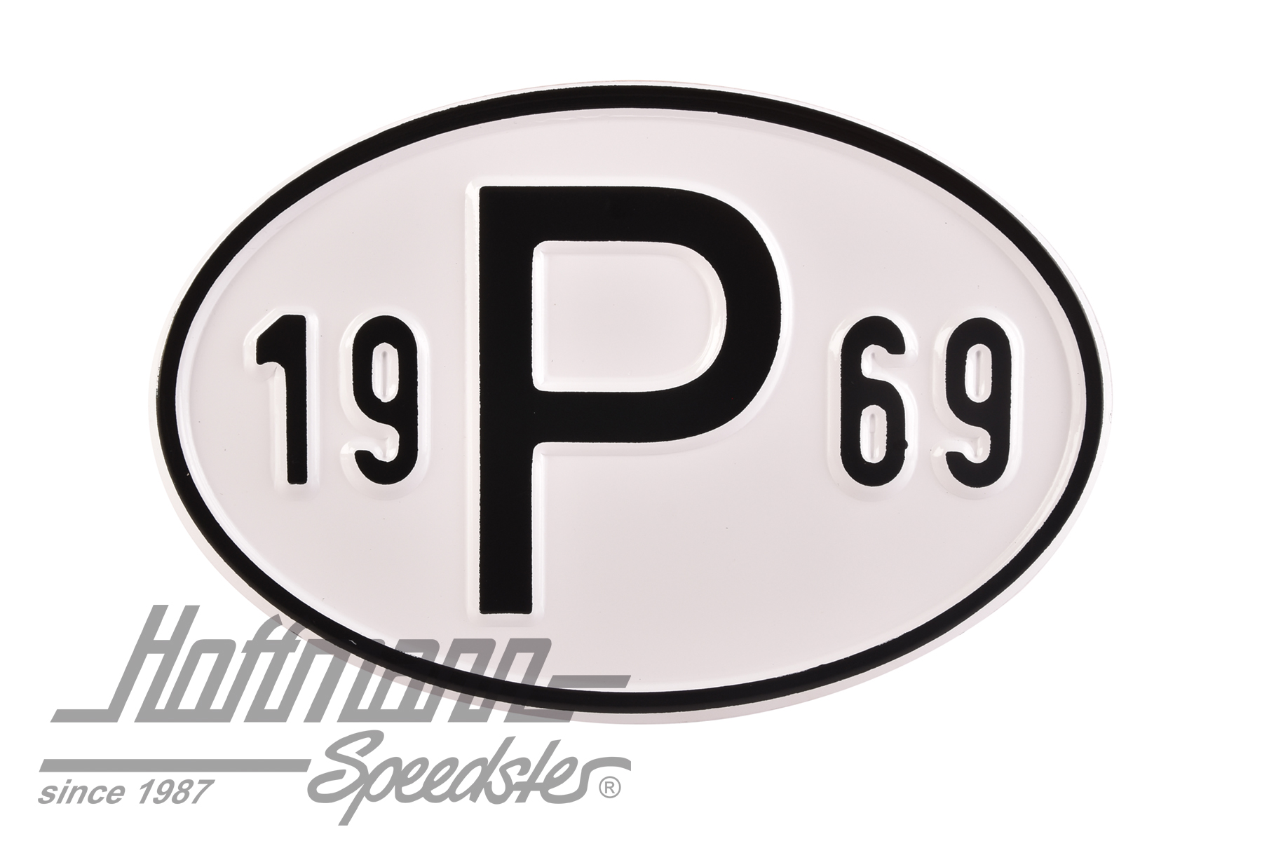 Placa de nacionalidad "P" (Portugal), "1969", aluminio                                              