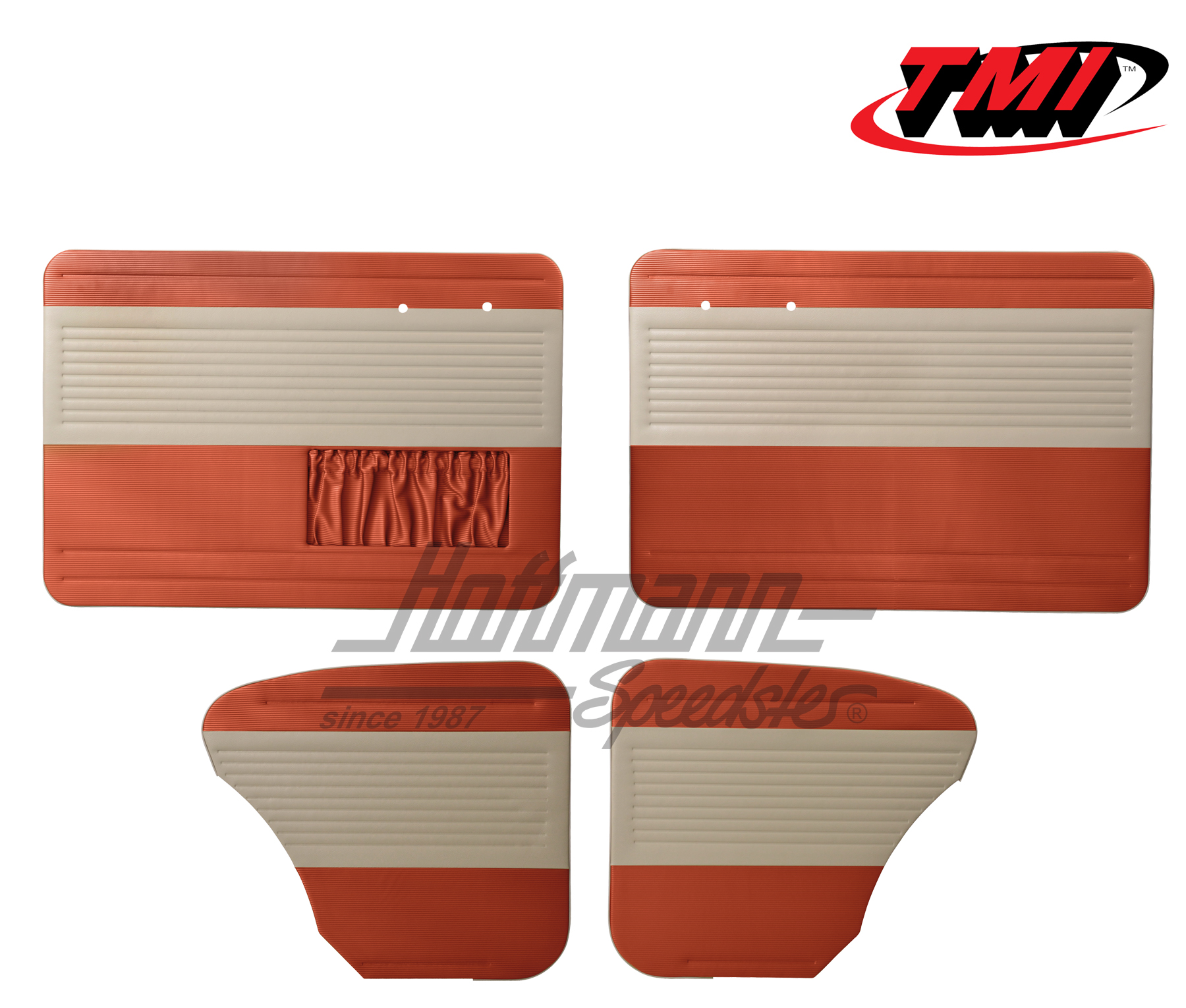 Paneles de puerta y de laterales, Escarabajo Cabriolet, 64-66, blanco antiguo / rojo ladrillo | 19-1328-23-15 | 055-7564-07