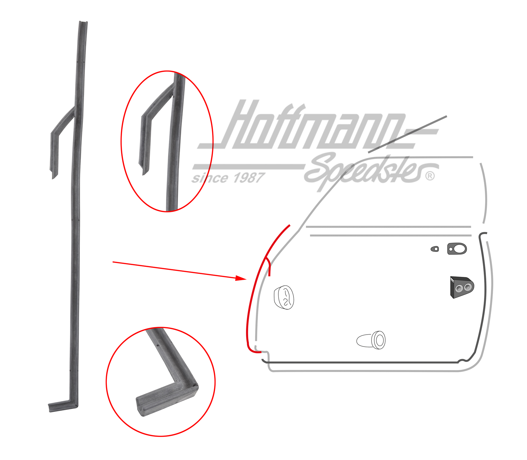 Junta de larguero de puerta, Karmann Ghia, izqda. | 141 831 711 A | 060-0031