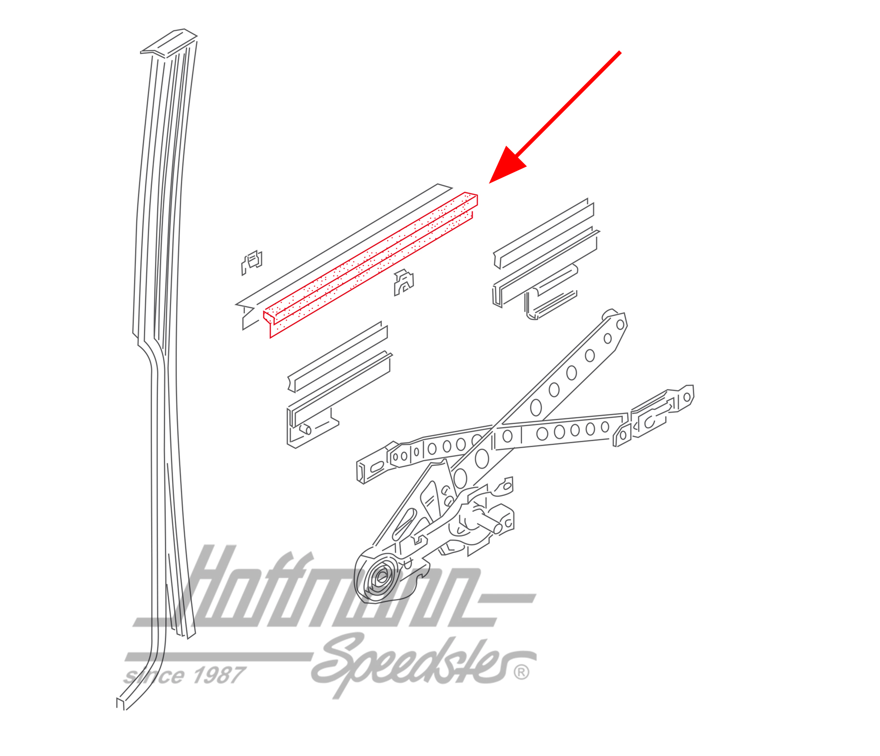 Junta de ranura de ventanilla, interior, anterior/posterior, izqda./dcha.                           