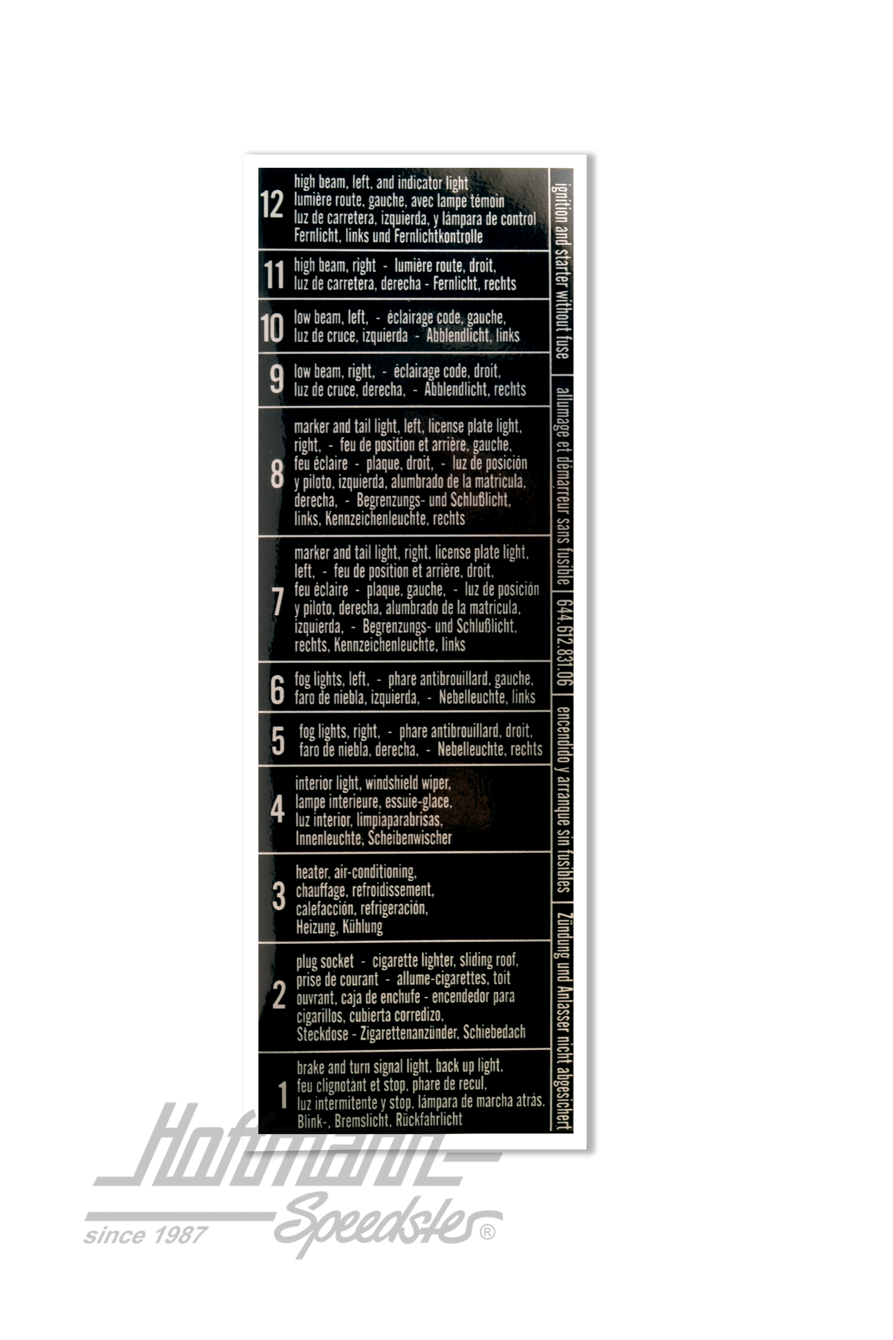 Pegatina, caja de fusibles, 356 B/C                                                                 