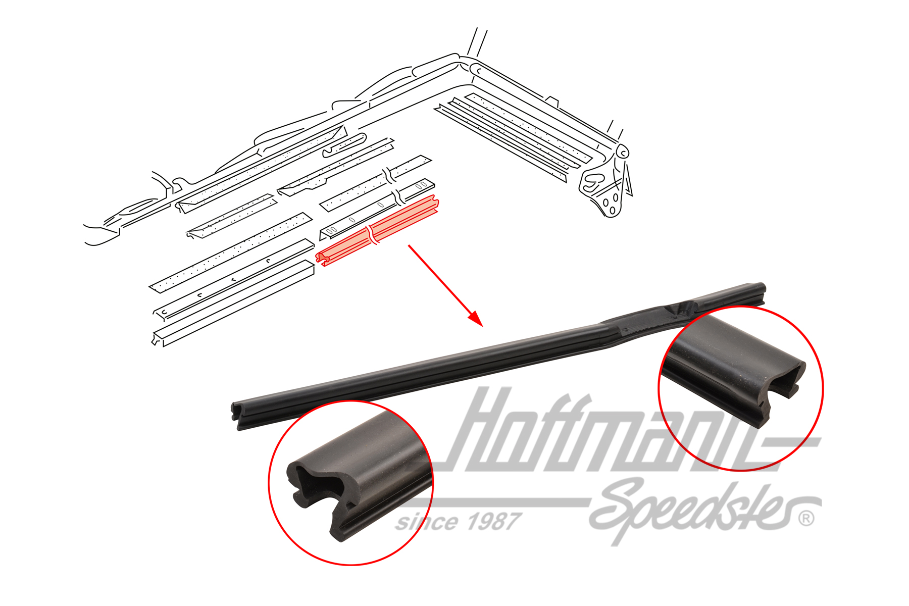 Junta de capota ventanilla lateral, 80-83, dcha. | 155 871 362 B | 180-4020-12