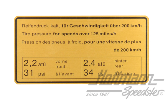 Pegatina "Reifendruck" (presión del neumático), 65-72, 200 km | 901 006 507 00 | 580-8007-10