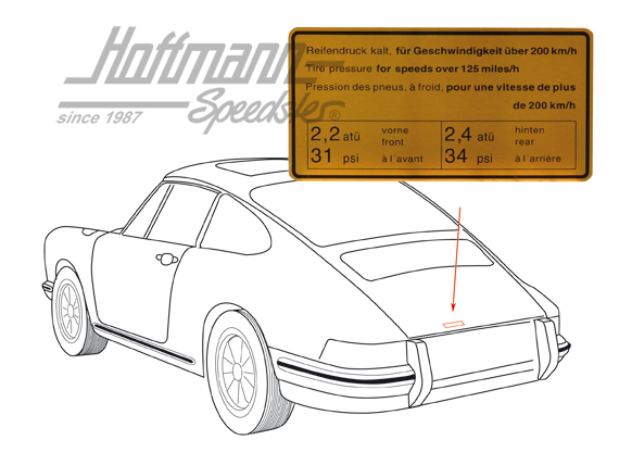 Pegatina "Reifendruck" (presión del neumático), 65-72, 200 km                                       