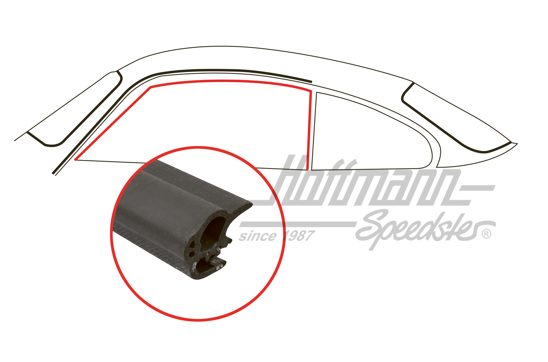 Junta, cristal de accionamiento manual, Coupé, 71-74, izquierda | 143 845 211 B | 060-0403-01